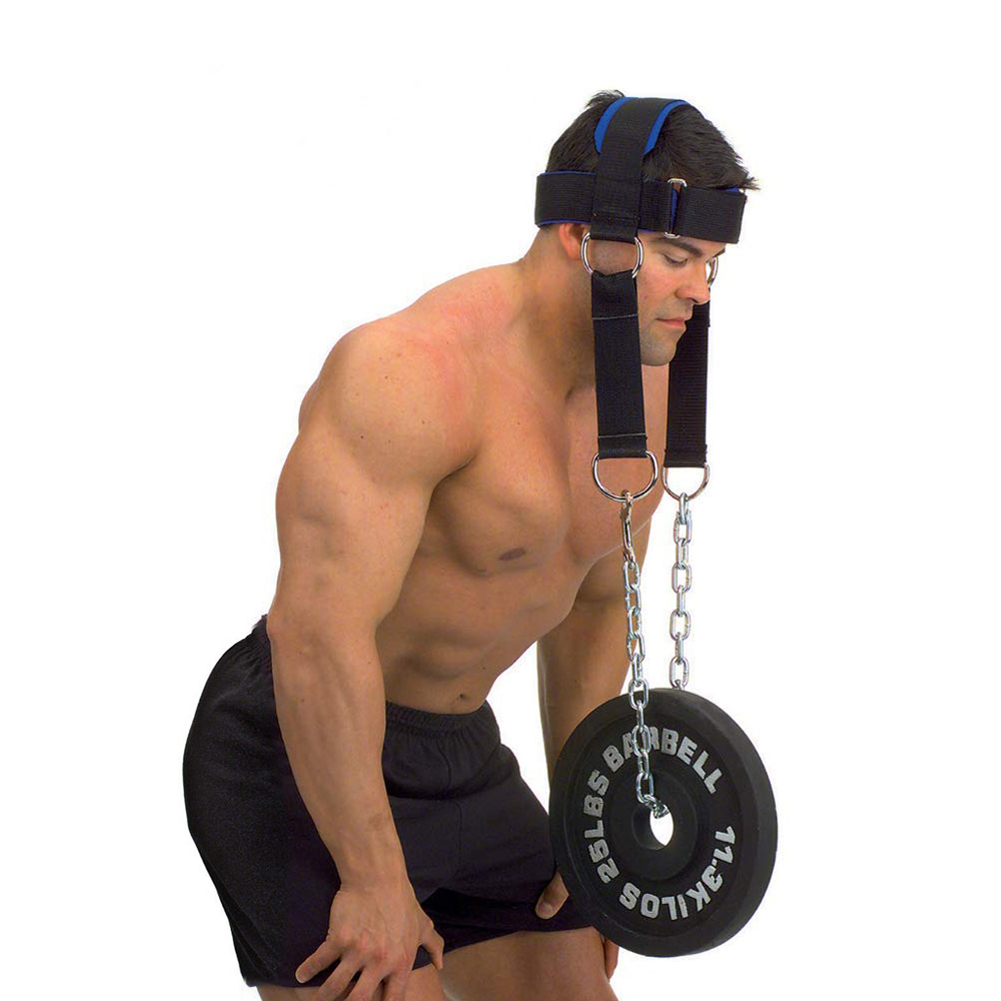 Crossfit Gym - パッド入りネックトレーニングヘッドハーネス、チェーンウェイトロードリフティングチンヘッドエクササイザーストラップ、ジムボディビルディングフィットネス機器