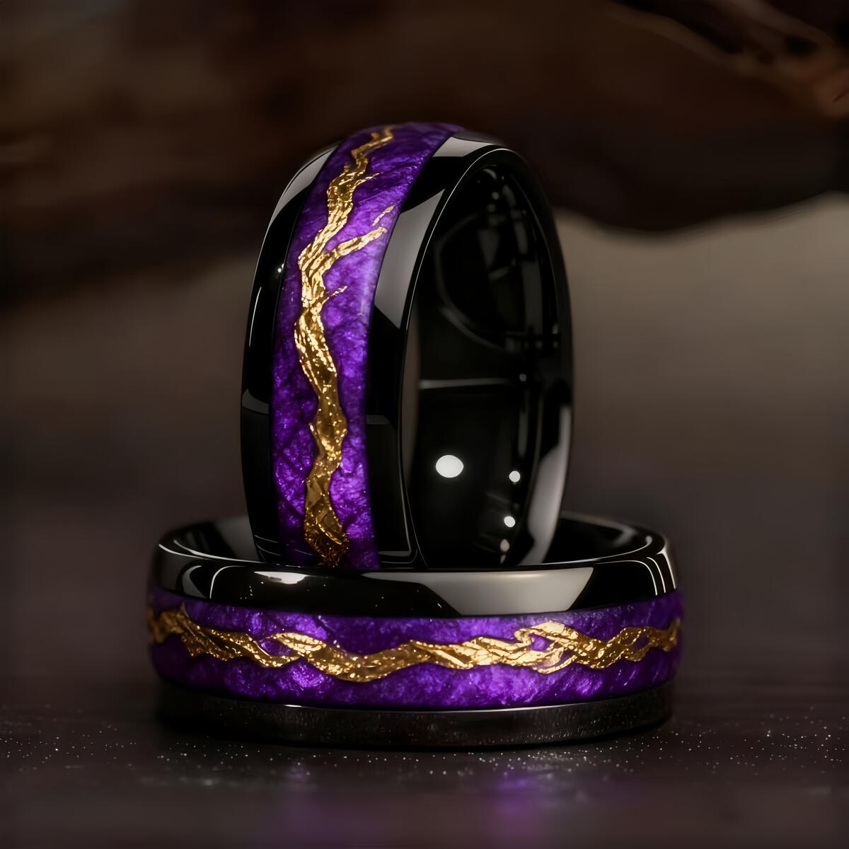 ファッションブラックメンズステンレススチールリング、パープル - Gymnastic Ring Wood のレビューと価格